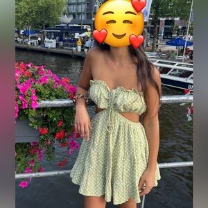 Light green floral Cutout Dress